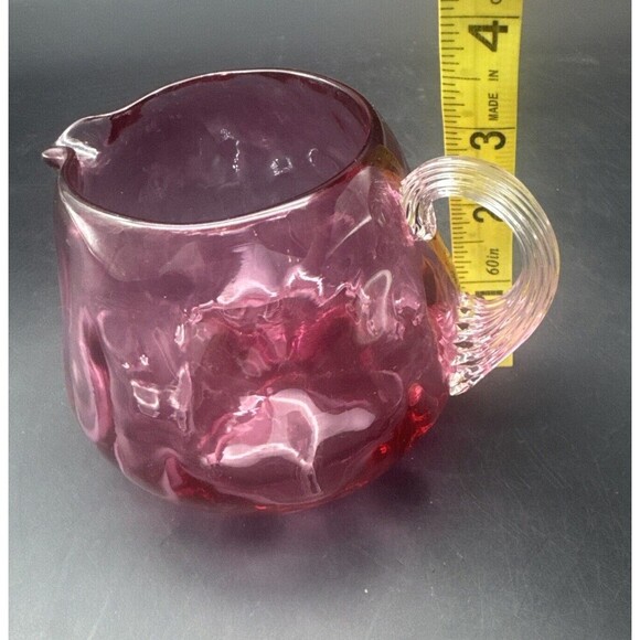 VTG Pilgrim Cranberry Pink Glass Swirl Creamer Pitcher Applied Handle 3.5” - Picture 7 of 7